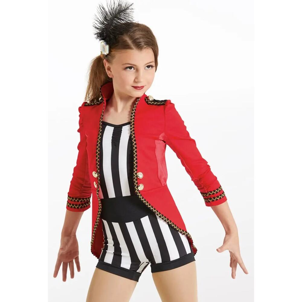 Dance Costume Large Child Red Weissman 11719 Jazz Circus Striped Jacket Unitard